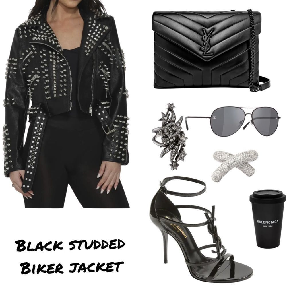 SOLD-JACKET- Black Studded Motorcycle / Biker Jacket